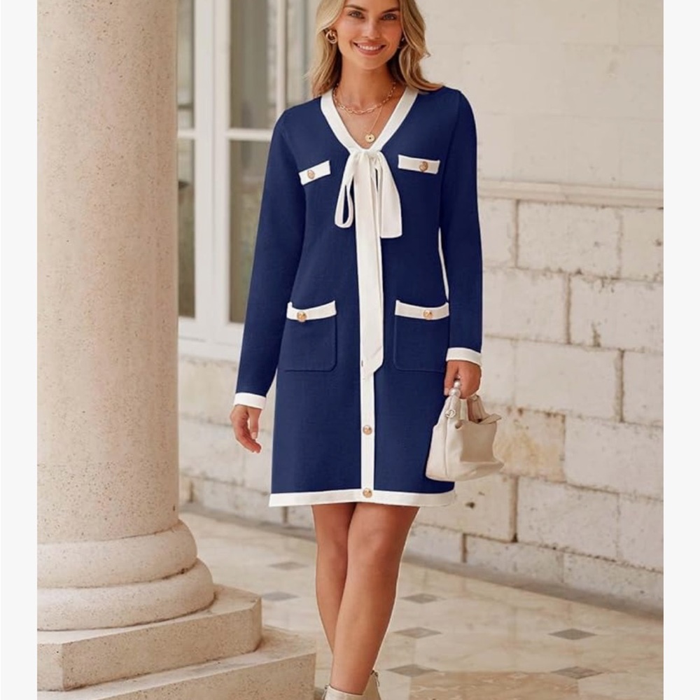 Navy and White dress with Gold Buttons